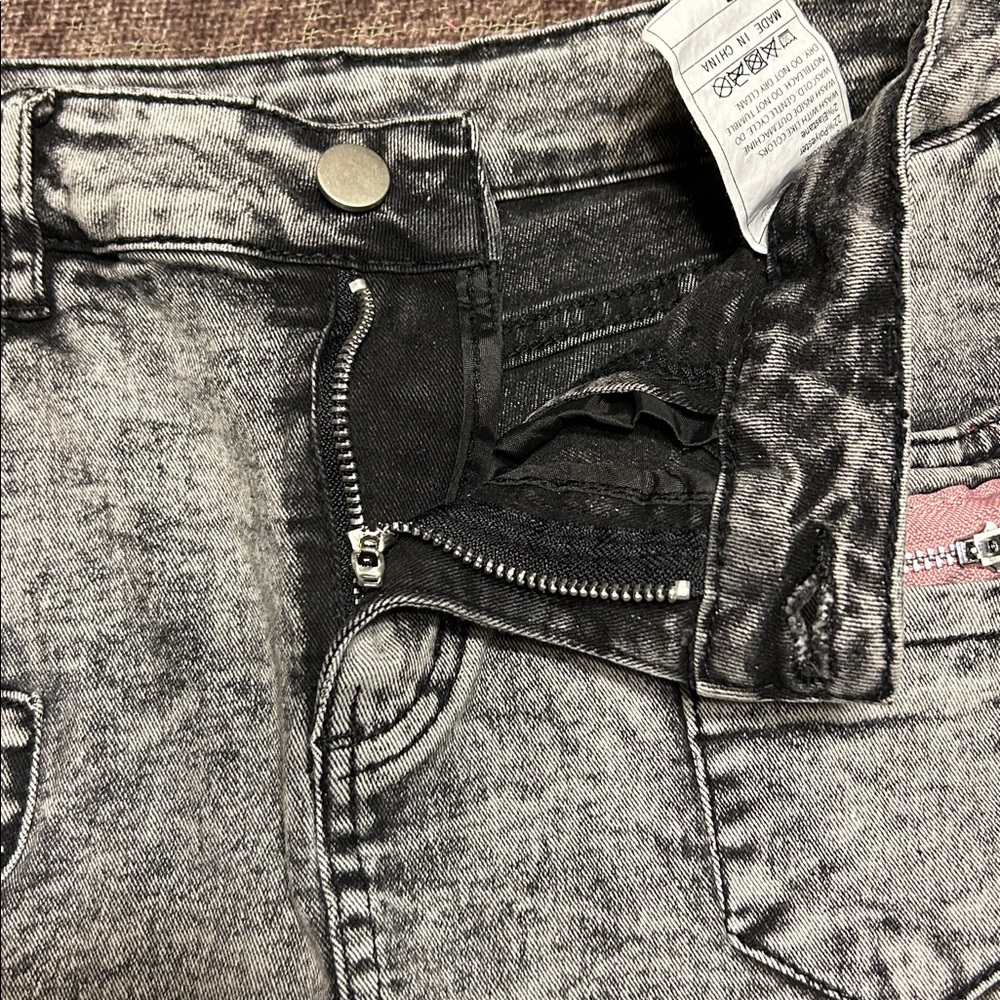 Women's Gray Denim Shorts with Pink Accents - Picture 4 of 7